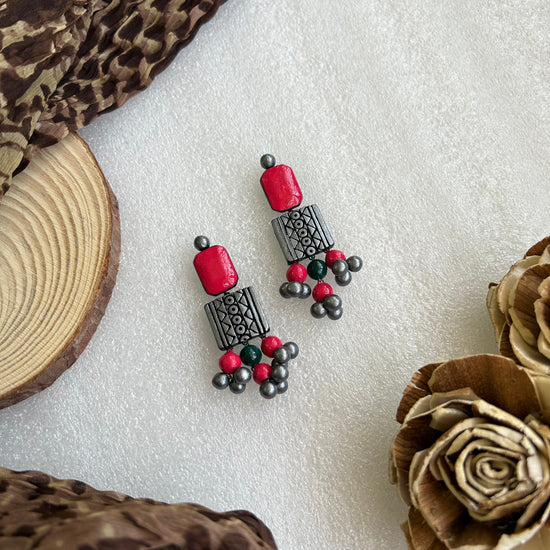 Terracotta earrings - Danglers in pink and green shades