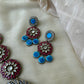 Mandela Blue and Pink Terracotta Necklace Set with Kundhan stones