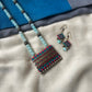 Terracotta Teal Pendant Necklace Set with Glass Beads