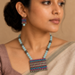 Terracotta Teal Pendant Necklace Set with Glass Beads