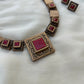 Embossed Enamel Squares Terracotta Necklace Set