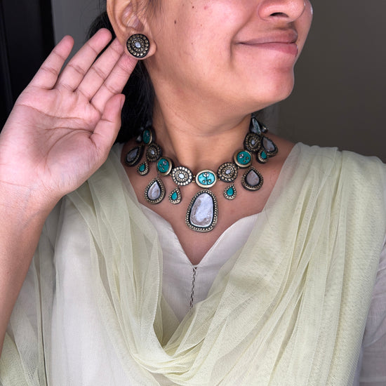 Pearl Green Terracotta necklace and earrings | Ethnic Jewellery