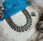 Terracotta Necklace Set with Two Shades of Blue and Kundan Stones