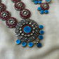 Mandela Blue and Pink Terracotta Necklace Set with Kundhan stones