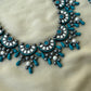 Chand Floral Blue Terracotta Necklace Set with dangling beads