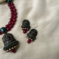 Vintage crimson red beaded terracotta goddess pendant necklace with jhumka
