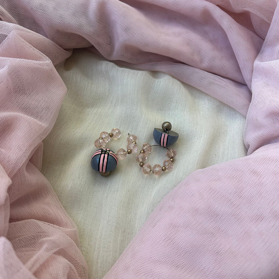 Pink Striped Terracotta Bali Jhumka Earrings  | Daily wear earrings