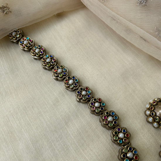 Multicolor kundan stone floral necklace