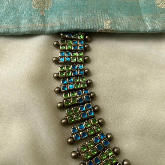 Blue Geometrical Square Kundhan Terracotta Necklace Set