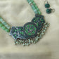 Two Layered Peacock Terracotta Necklace set in green with pearls