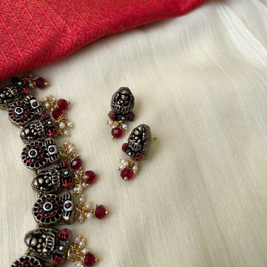 Handmade Terracotta Temple Jewelry Set – Antique & Pearl Drops