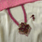 Layered Pink Beaded Gandaberunda Kemp Terracotta Necklace Set