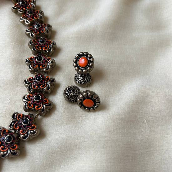 Terracotta Floral Necklace with Mini Jhumka Earrings