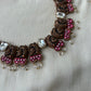 Terracotta Pink Peacock Necklace with Kundan Stones