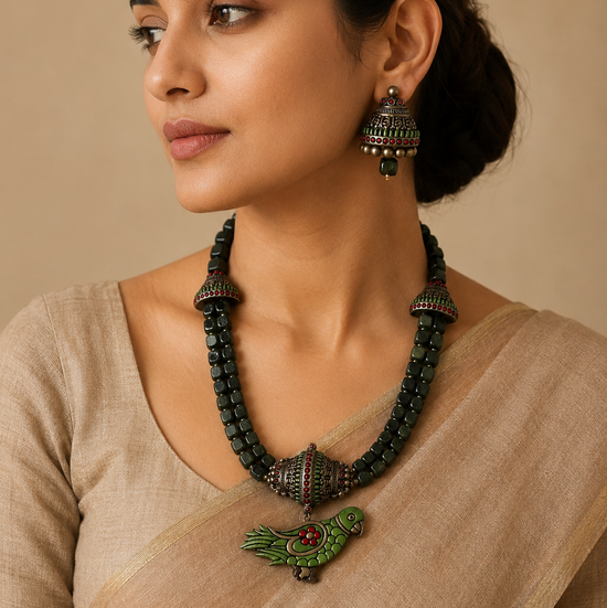 Green Natural Onyx Beads - Parrot Terracotta Jewellery
