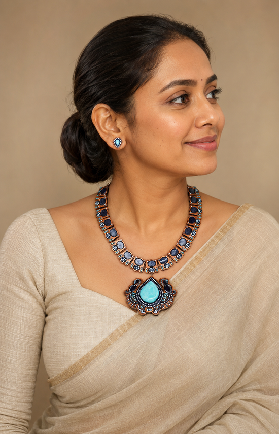 Peacock teal terracotta necklace set