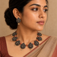 Terracotta Lakshmi Necklace Set with Semi-Precious Orange Beads