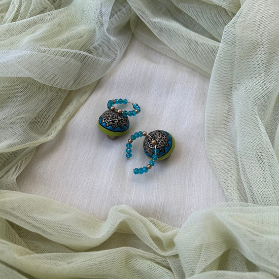 Green and Blue Terracotta Bali Jhumka Earrings  | Daily wear earrings