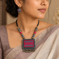 Terracotta Pink Geometric Pendant Necklace Set