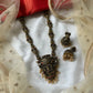 Handmade Terracotta Temple Necklace Set with Antique Gold Finish, Red with Green Accents & Matching Jhumkas