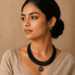 Black terracotta beaded necklace with pendant