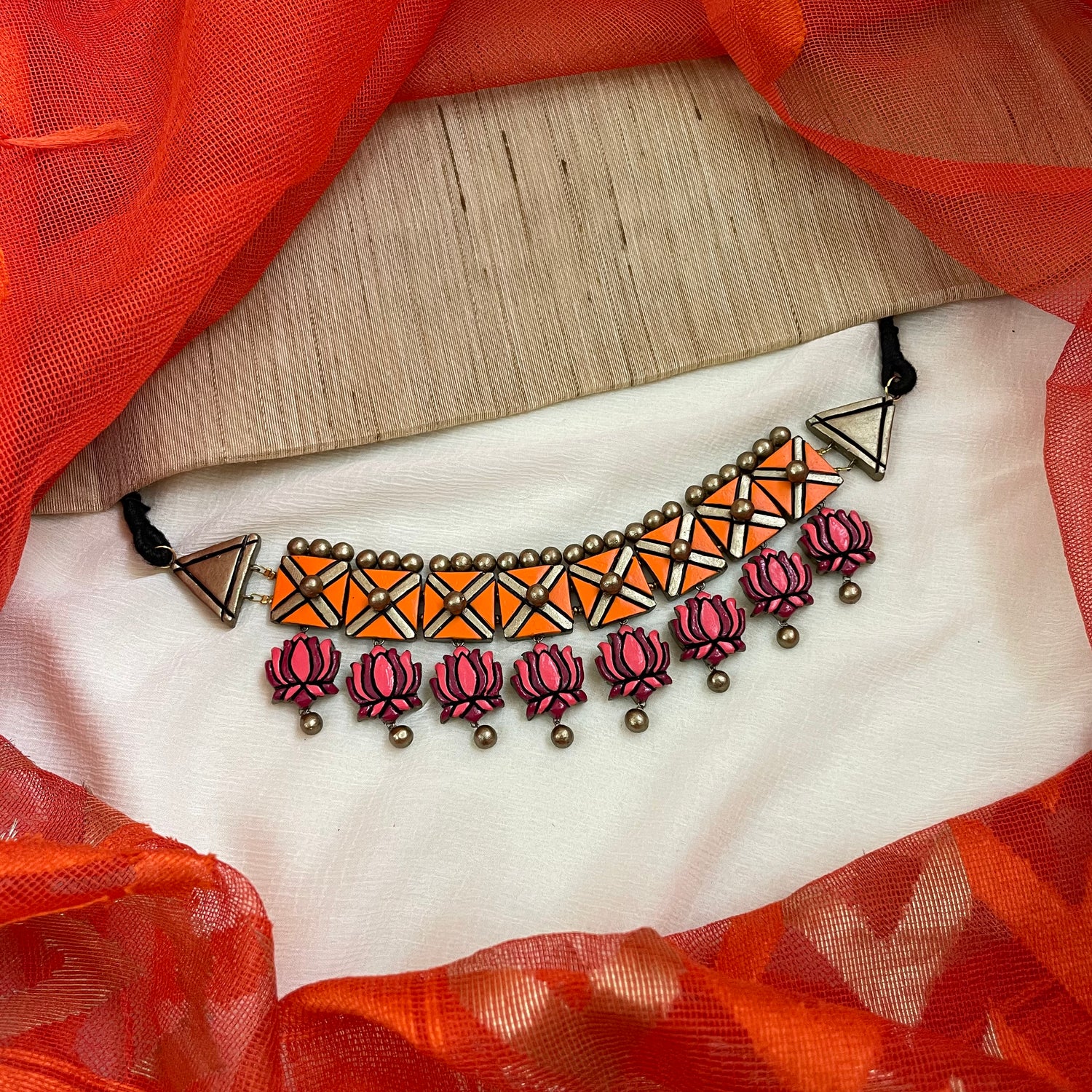 Lotus terracotta choker necklace