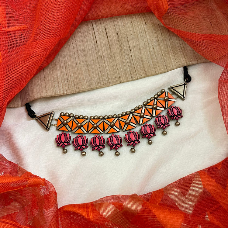 Lotus terracotta choker necklace