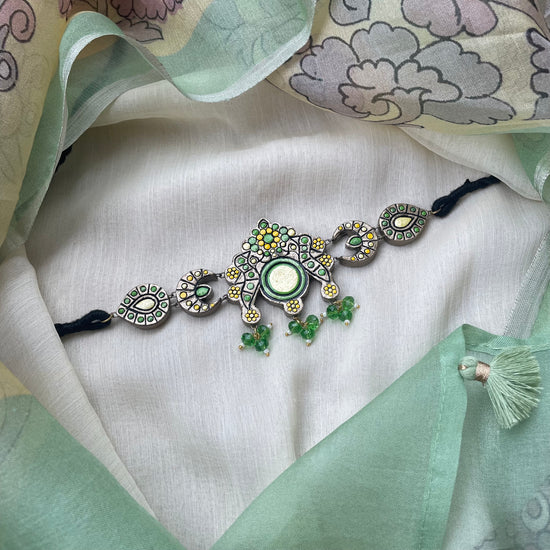 Pastel green and white clay choker with danglers