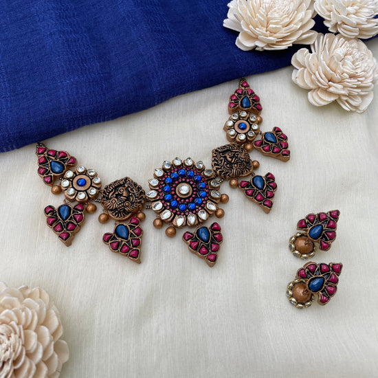 Peacock blue kundan choker set