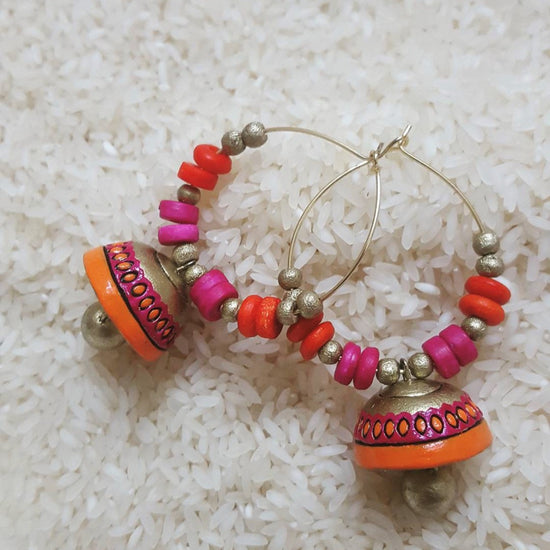Pink and Orange Bali Jhumkas