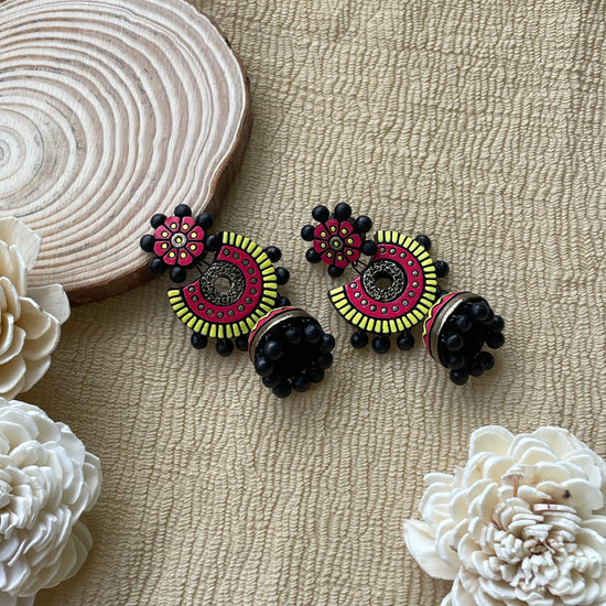 Floral disc terracotta jhumka